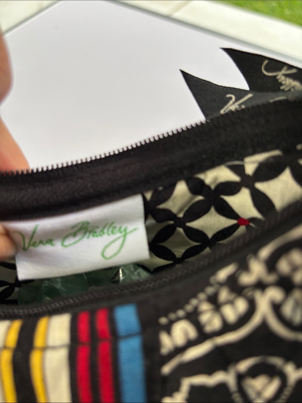 Vera Bradley Black & Cream Floral Shoulder Bag with Multicolor Stripe - Picture 5 of 7